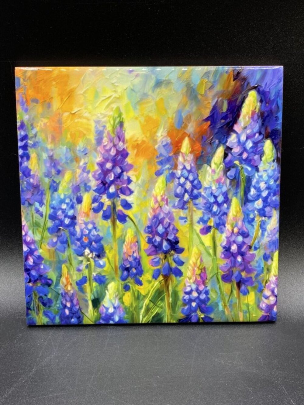 Katy Imhoff of Katy Tiles, Inc. Texas Bluebonnets 6” x 6” Ceramic Tile Trivet